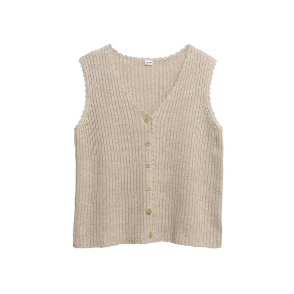 Sundazed (Sweden) 2x2 Rib Stitch Ramie Blend Scallop V-Neck Vest : M - Picture 1 of 6